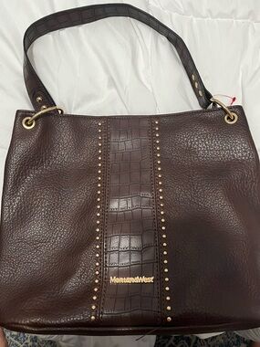 Montana West Dark Brown Pebbled & Croc-Accent Shoulder Bag